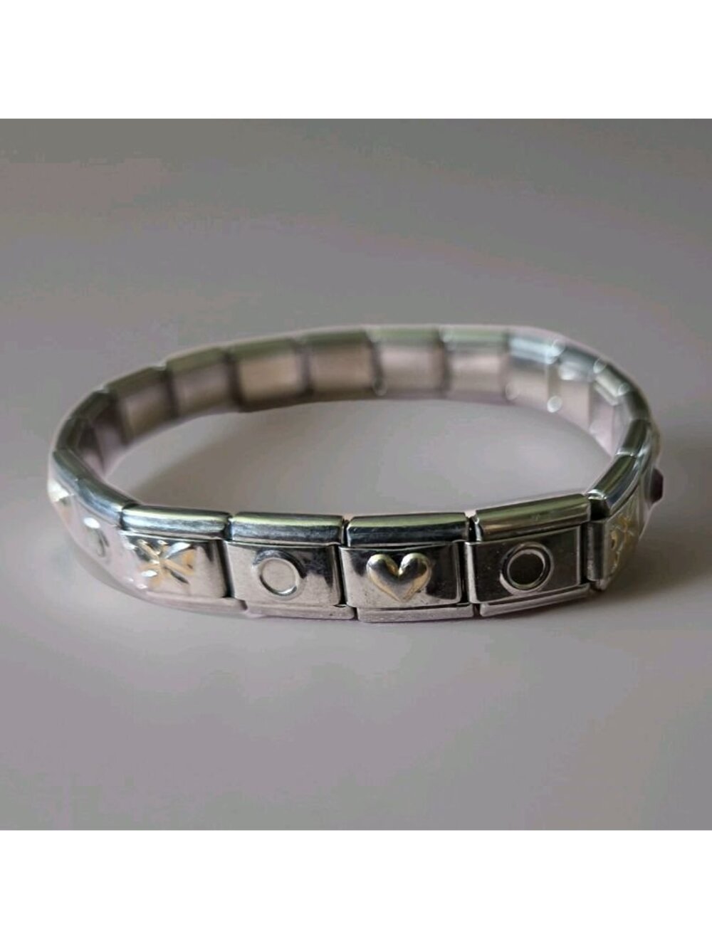 Vintage Stainless Steel Italian Charm Bracelet Rhinestone Heart Butterfly Y2K - Picture 4 of 10